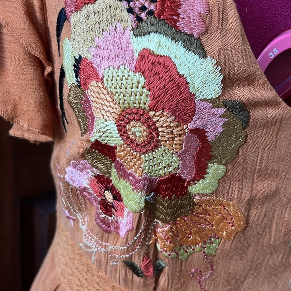 Mauve Anthropologie Maxi dress cinnamon color Embroidered top+amenities size 6 - Picture 7 of 16